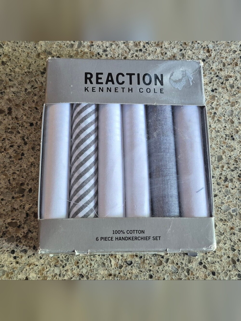 Reaction Kenneth Cole Men's Handkerchief Set 6 Pk 100% Cotton NIB Striped White